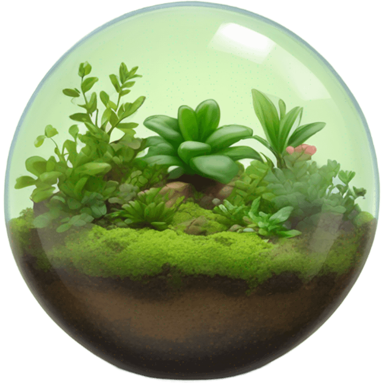 Dome shaped plant terrarium with moss and small plants emoji