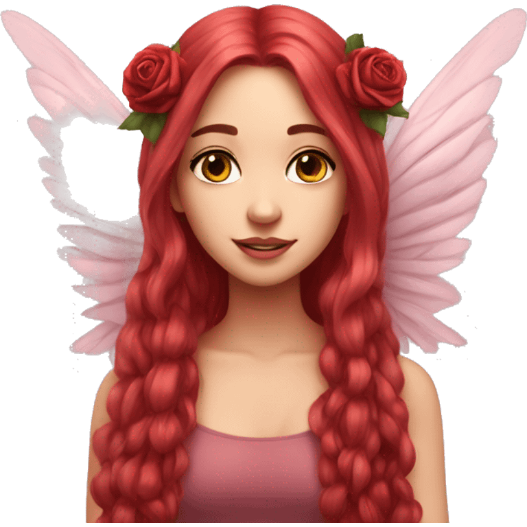 big wings, rose, Beautiful, fairy, red, long hair emoji