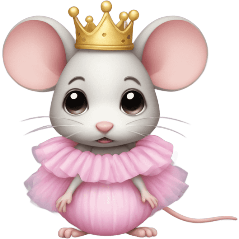 sad baby mouse with pink tutu and crown emoji