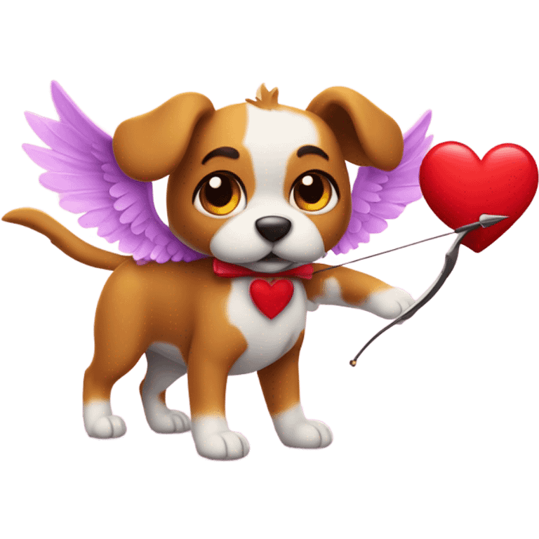 dog with wings, a bow and heart arrow as valentine cupid emoji