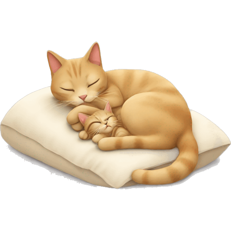 Beige cat sleeping with girl emoji