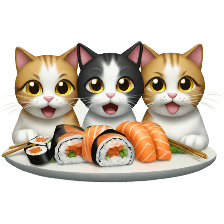 three cats eating sushi emoji