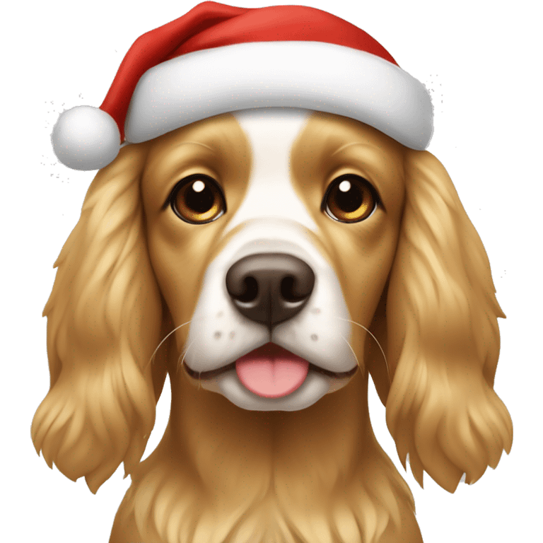 Golden spaniel with Santa hat emoji