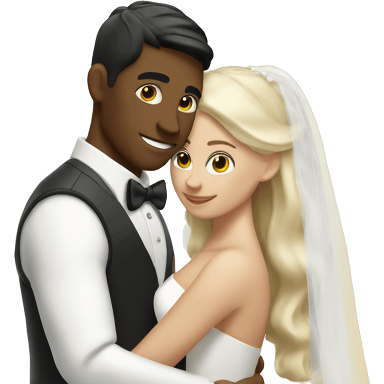 A white blonde man has just married, with a woman with black hair and a brown complexion. They have a lot of money. they are hugged emoji