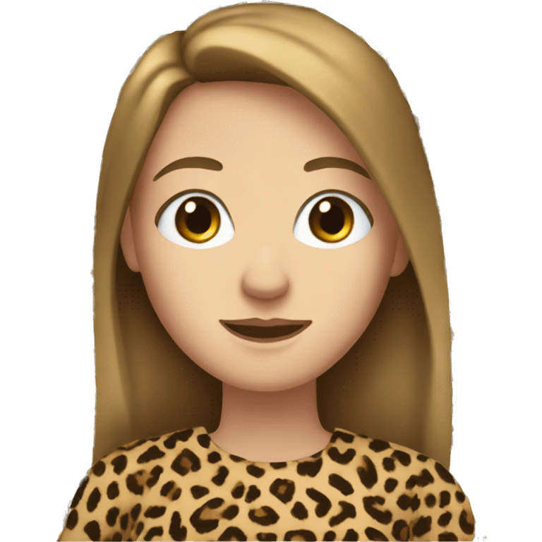 Women with blue eyes and long brown hair wearing a leopard print top emoji