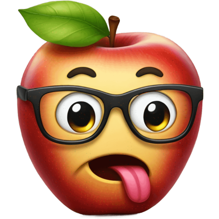 A apple with glasses snd tongue out emoji