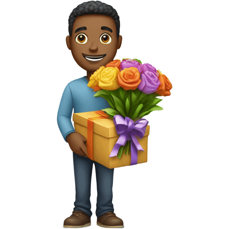 A man with a bouquet and a gift emoji