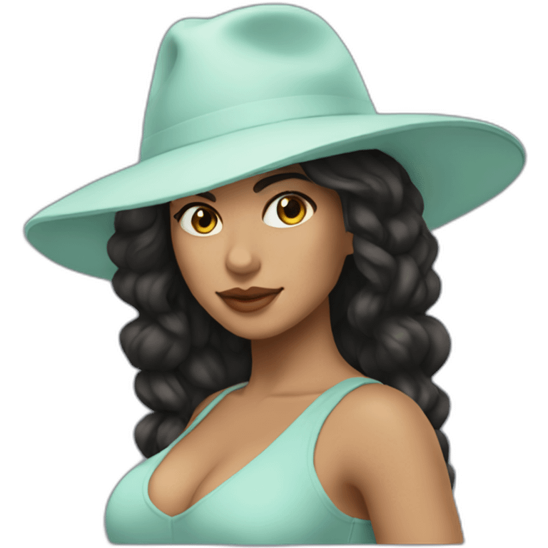 Latina with sea foam colored flat brim hat and dark hair emoji