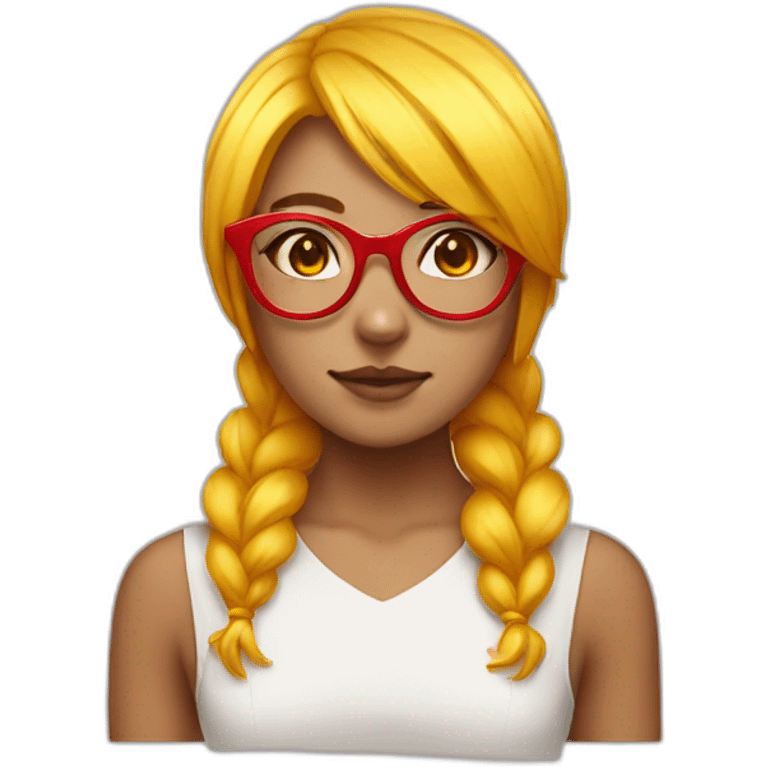 girl with yellow hair, red glasses, cat ear, idol costume emoji