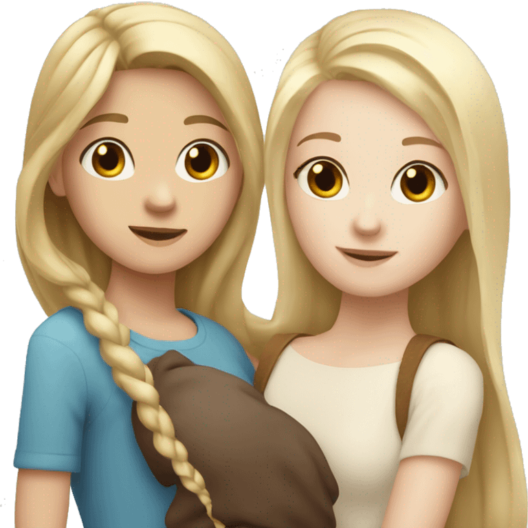 Girl adult with blond straight hair and white skin hugging teenage girl with pale white skin and brown hair  emoji