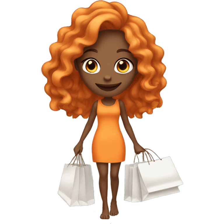 Tan girl with long wavy orange hair holding shopping bags emoji