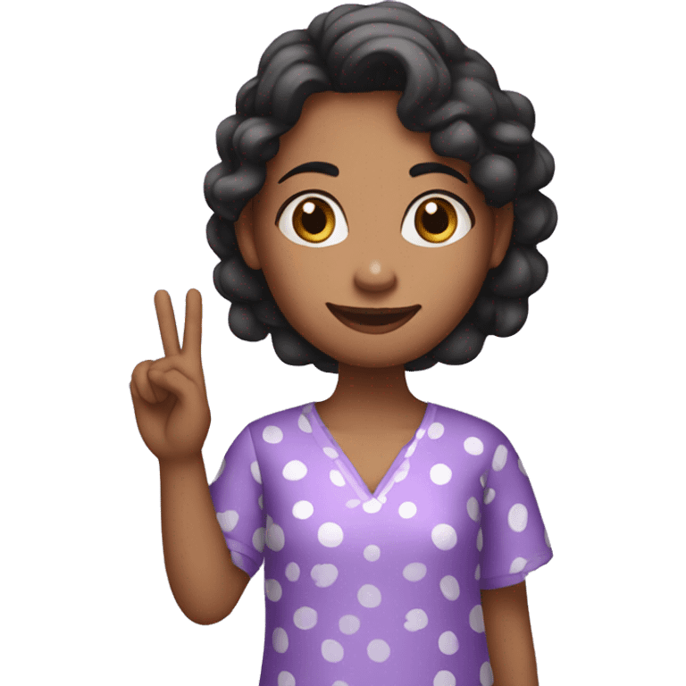 A girl with lavender kurti white spots showing three fingers in one hand emoji