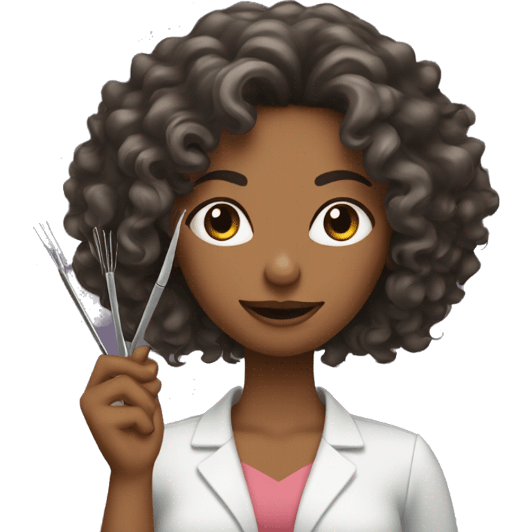 a woman with long kinda curly hair holding tweezers in her hands emoji