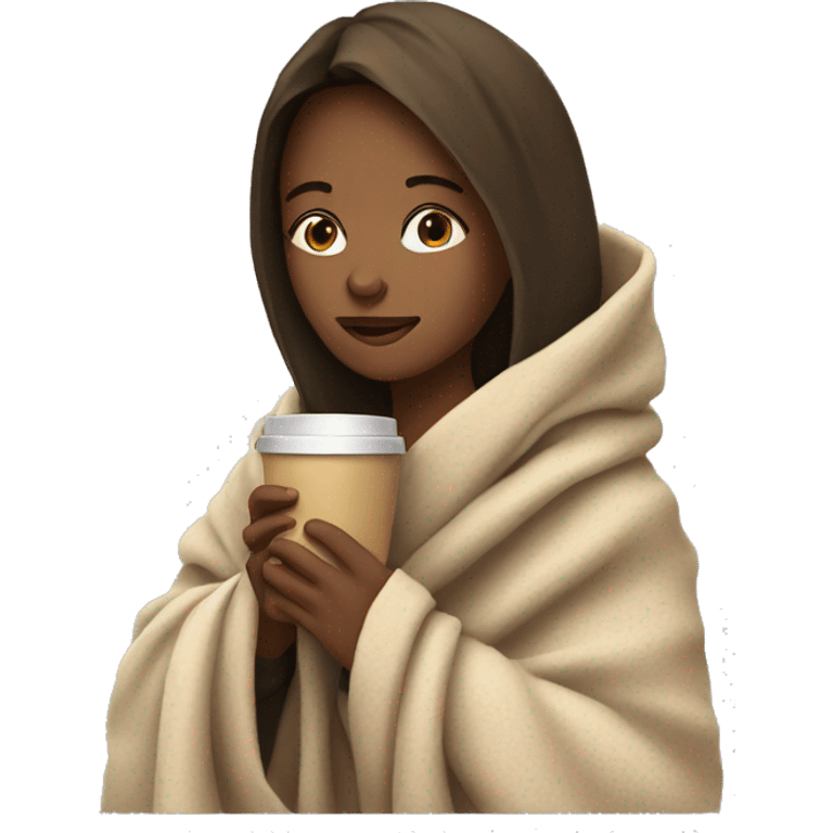 Girl drinking coffee, wrapped in a cozy blanket emoji