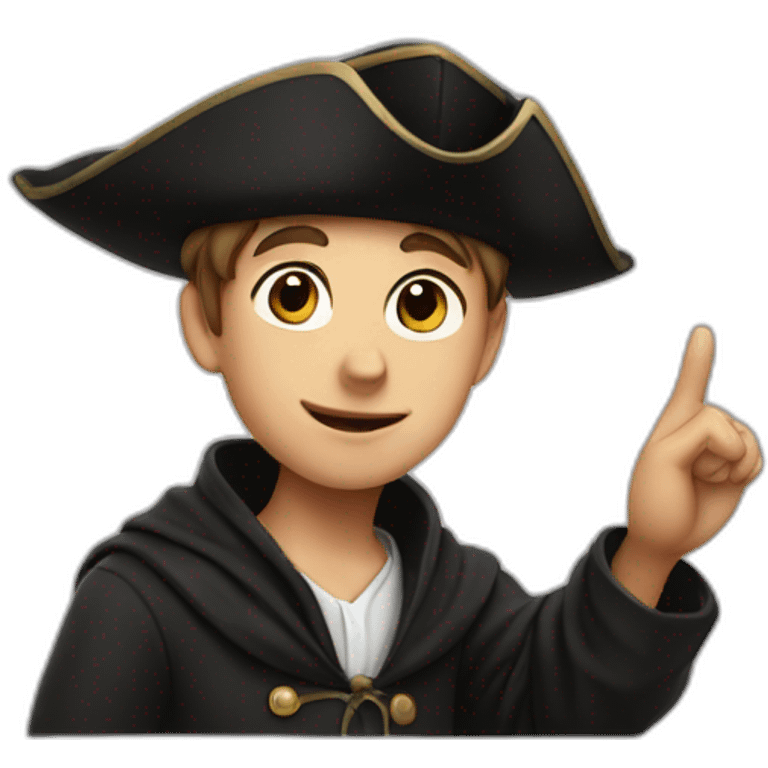 A boy in a magistrate's hat gestures with his hand emoji