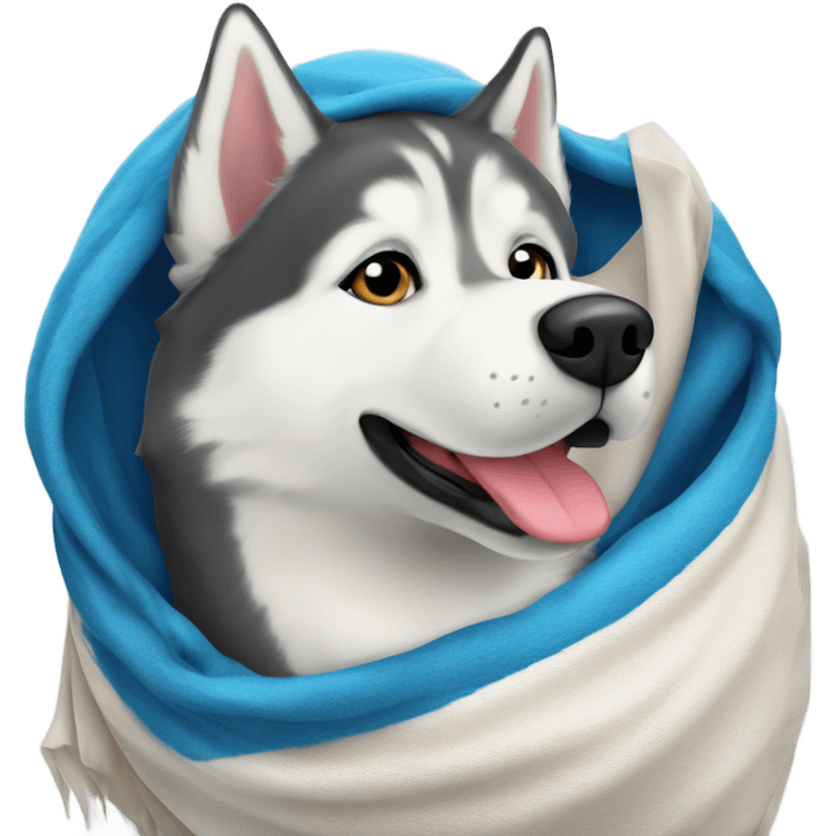 Perro Siberian husky envuelto en una manta  emoji