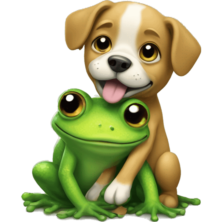 Dog hugging a frog emoji