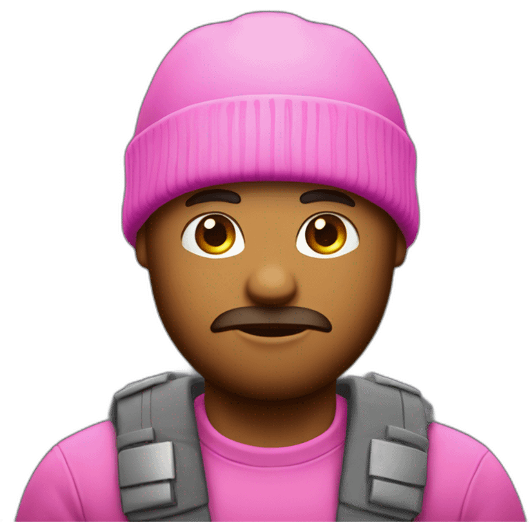 A man with a pink beanie having his armes crossed like a x emoji