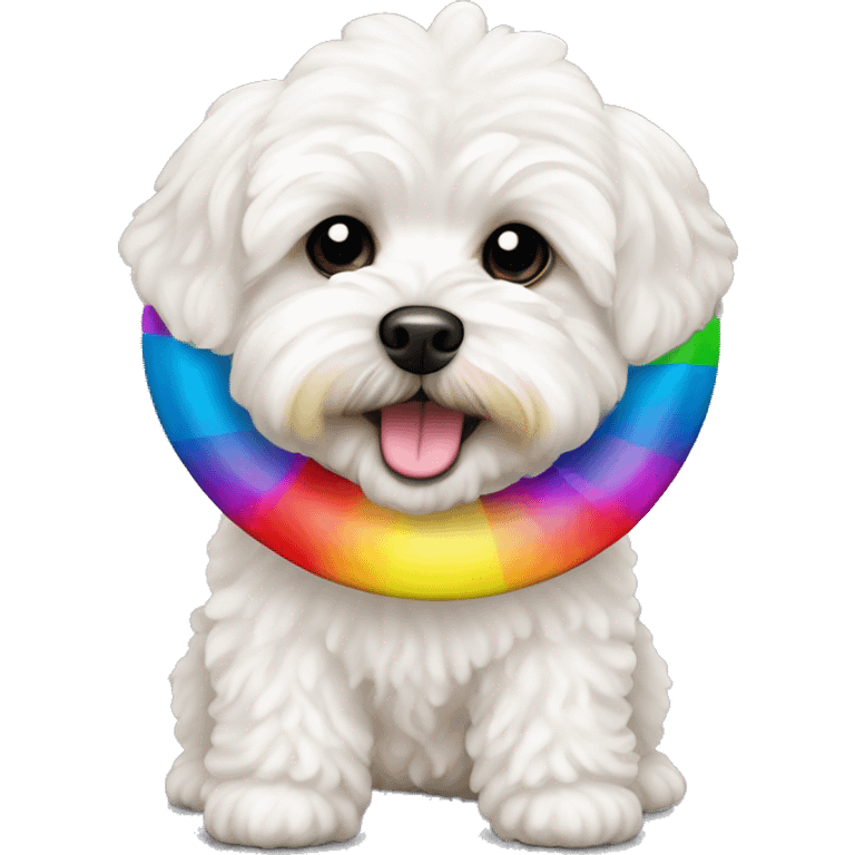 maltipoo dog with rainbow disc chew toy emoji