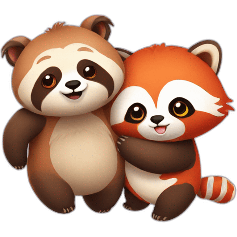 sloth and red panda holding hands emoji