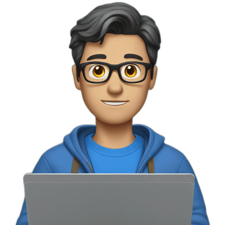 Clark Kent wearing a blue sweatshirt using a laptop emoji