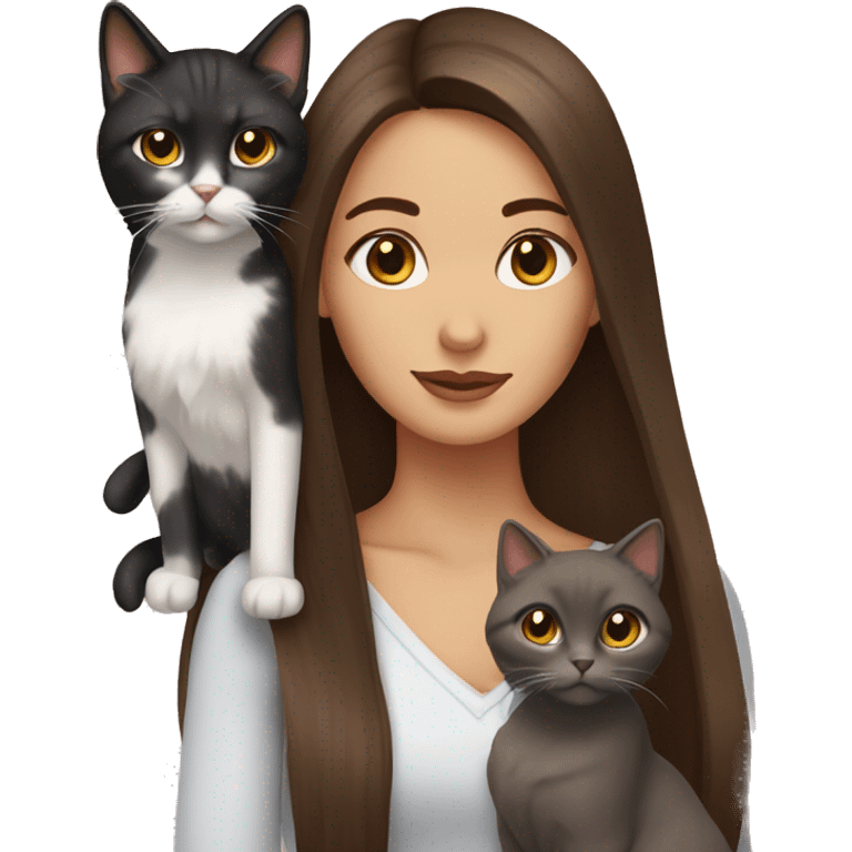 Two long hair brunettes with two cats emoji