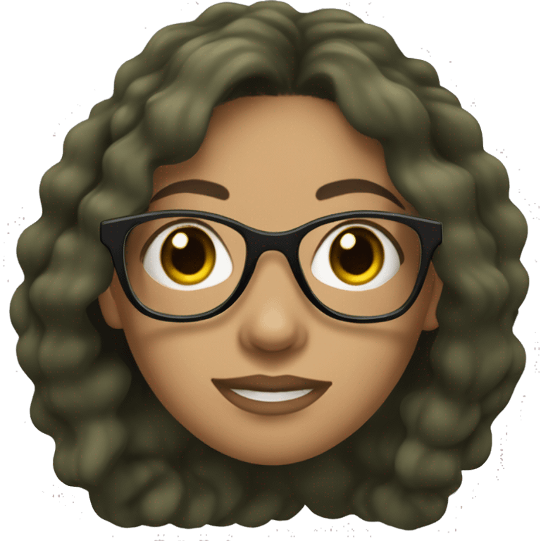 white skined woman with wavy long black hair with a olive green tank top with glasses tortoise  emoji