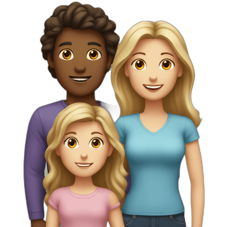 White family, 1 mom with dark hair, 1 boy with Brown hair, 2 girl with long blond hair emoji