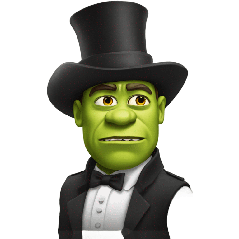 Shrek with a top hat rambo emoji