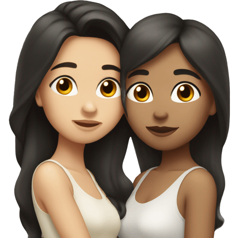 Lesbians kissing. Long dark hair and whit skin color. emoji