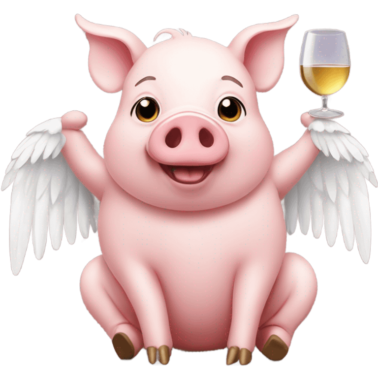 pig with white wings drinking wine emoji