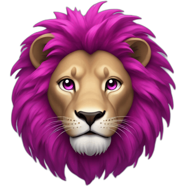 Lion with magenta hair, glowing white eye, purple furr emoji