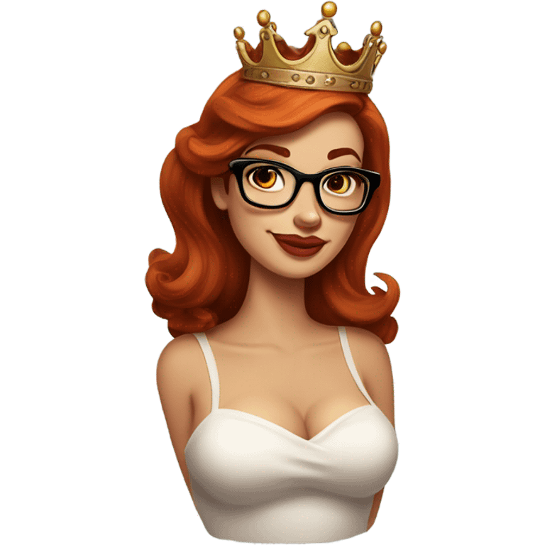 Pinupx long length auburn hair and a crown and tattoos and glasses emoji