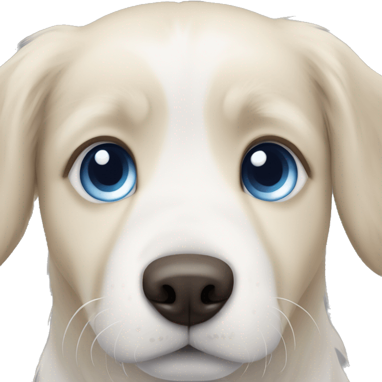 White golden retriever + husky with one blue eye and one brown emoji