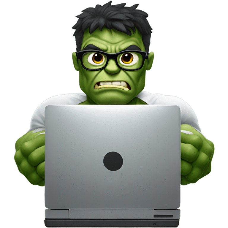 Hulk typing on the computer with glasses on emoji