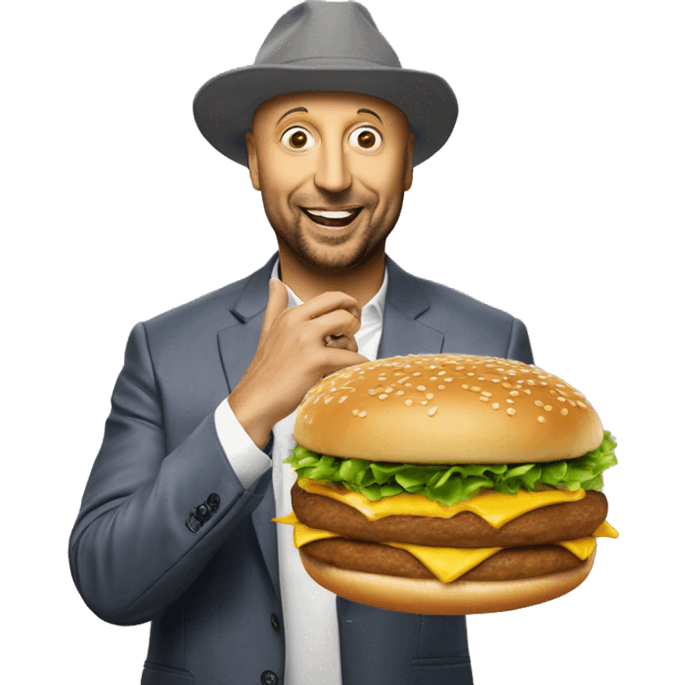 Joe Bastianich with a mc donald's hamburger emoji