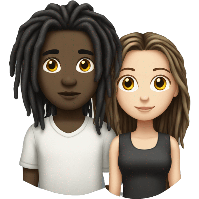 white brunette girl and black boy with dreads emoji