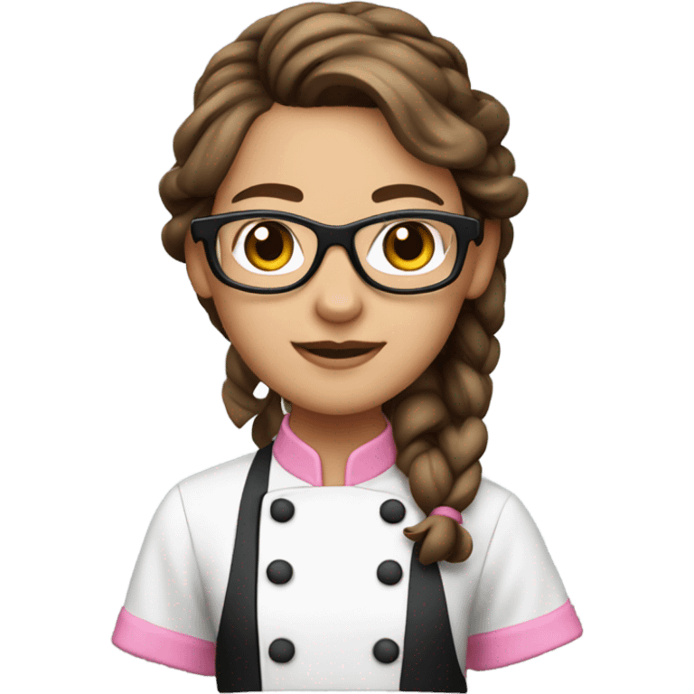 brown hair chef with black glasses and pigtail braids and a pink chef outfit emoji