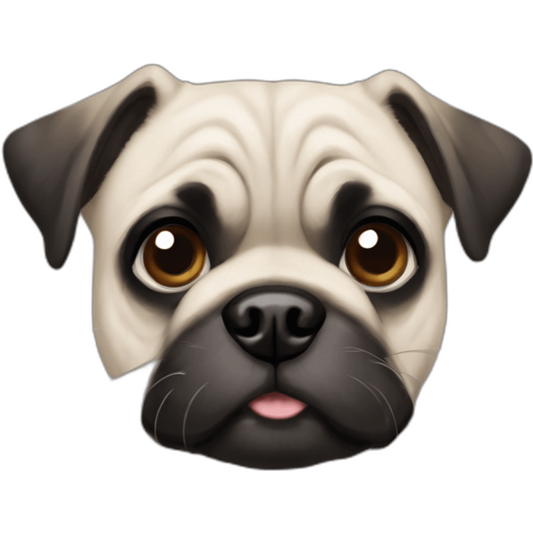 A pug cross bred with a schnauzer with fully white furr and brown eyes emoji