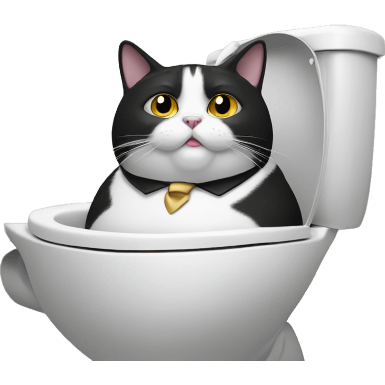 Fat Tuxedo cat on toilet  emoji