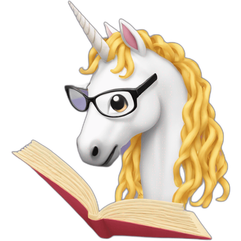 unicorn reading with pasta glasses emoji