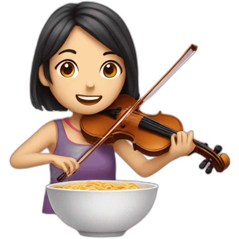 girl playing violin and eating ramen emoji