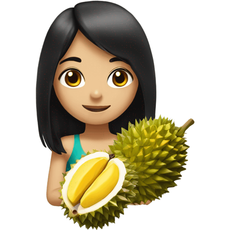 Girl with black hair with durian fruit emoji