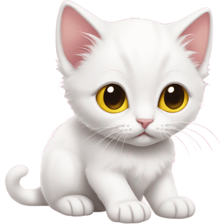 Realistic white kitten with yellow eyes laying on pink emoji