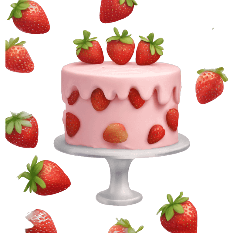 Light Pink strawberries and cream birthday cake  emoji