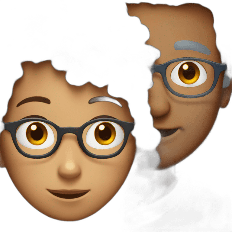 a girl with red curly hair and blue glasses hugging a boy with gray hair emoji