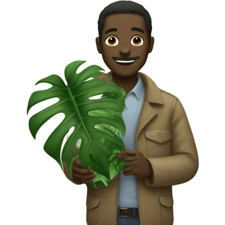 Black man holding a monstera plant  emoji