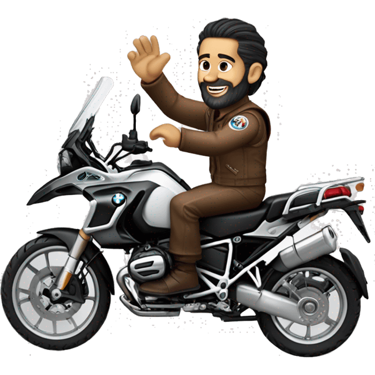 Francisco-Javier-Sans-Sánchez with Billy goat-beard, riding a BMW-R-1200-GS,waving emoji