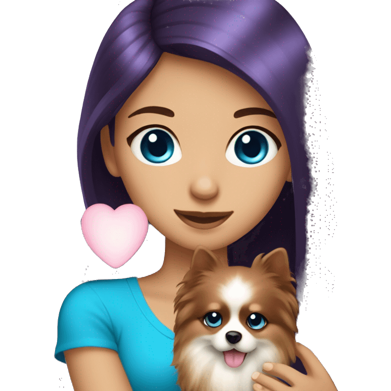 Dark purple long hair blue eyes girl holding a pomeranian emoji