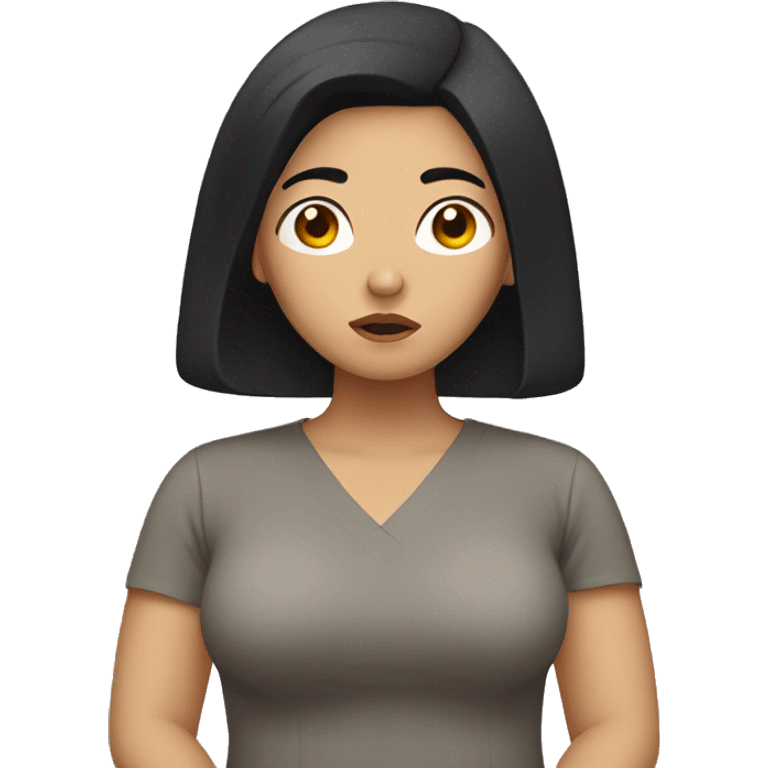 Black haired Asian woman looking worried about her body emoji